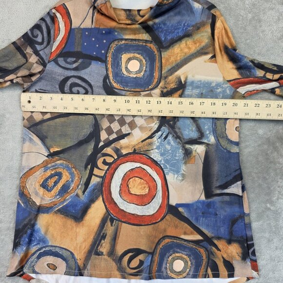 3 Potato Abstract Art Print Shirt Womens M/L Cowl Neck Long Sleeve Boho Stretch - Picture 4 of 9